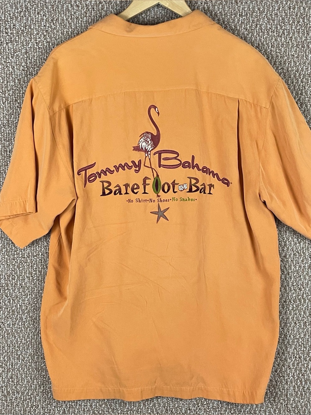 Tommy Bahama Shirt Mens M Orange Silk Barefoot Bar Flamingo Embroidered T366